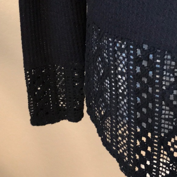 LUCKY BRAND Black Waffle Long Sleeve Top with Lace Size XS - Picture 10 of 16